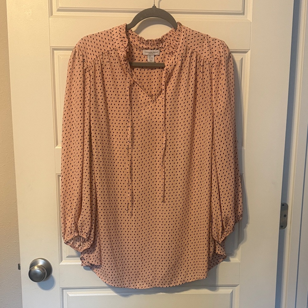 Carolina Belle Peach Blouse with Black Polka Dots